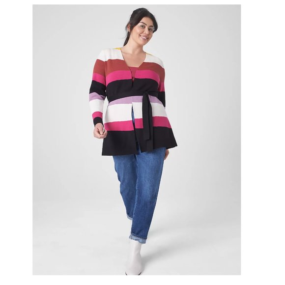 NWOT LANE BRYANT Classic Long-Sleeve Belted Striped Overpiece Cardigan - Picture 5 of 12
